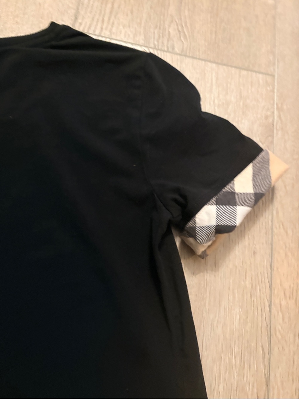 Burberry Black Short Sleeve Tee with Signature Check Cuffs - Picture 5 of 5